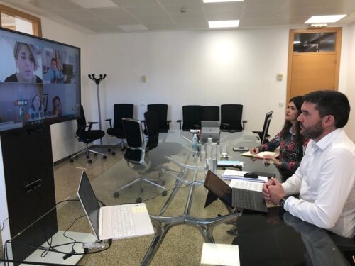 Un momento de la reunión mediante video-conferencia del consejero de Agua, Agricultura, Ganadería, Pesca y Medio Ambiente, Antonio Luengo, y los ...